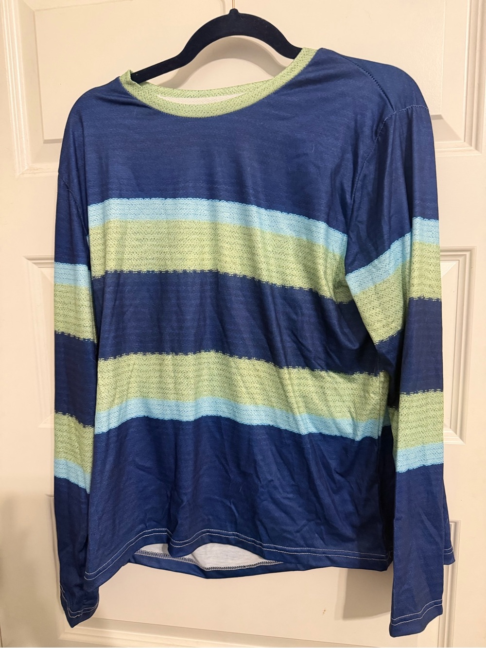 Long-Sleeve Striped Top - Navy & Light Green